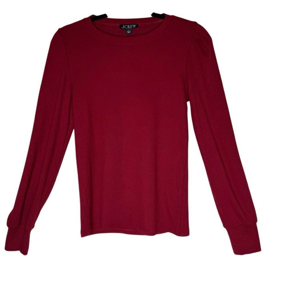 NEW J. Crew Top Brick Red Ribbed Gathered Long Sleeve Size S Preppy, Versatile